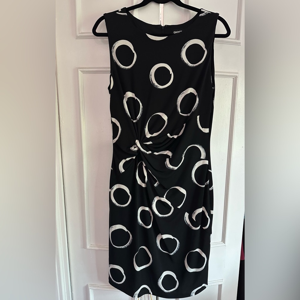 Dkny Black and White Asymmetrical Sheath Dress